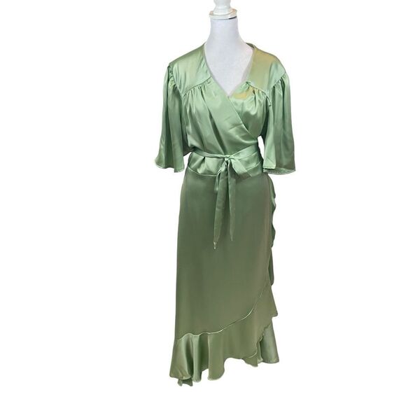 Ladies Flounce London‎ long sleeve wrap maxi dress in light khaki Size 18 - Picture 3 of 14